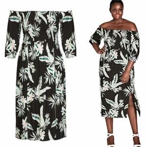City Chic Off Shoulder Floral Oahu Slit Midi Dress Size L/20